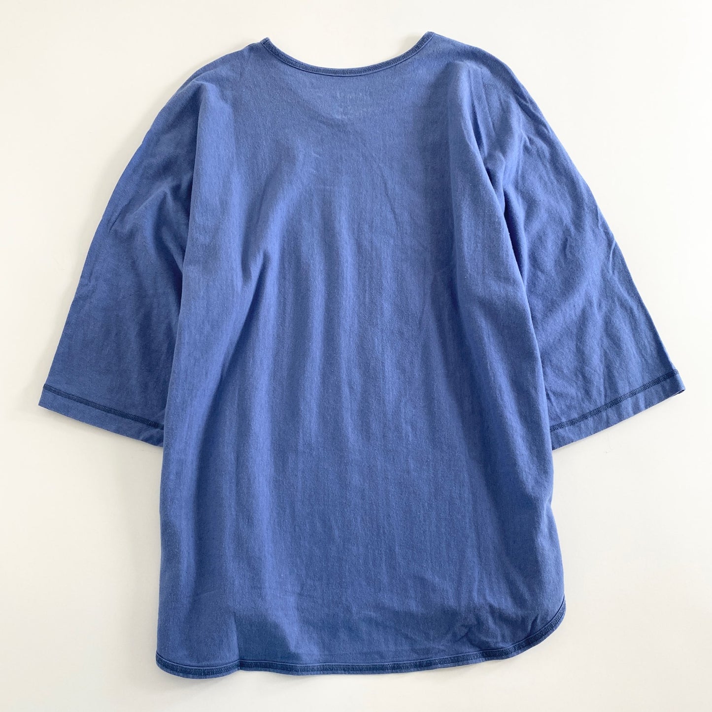 12a21 日本製 HOMME PLISSE ISSEY MIYAKE オムプリッセ イッセイミヤケ 七分袖Tシャツ カットソー 2 サックスブルー Vネック リネン混