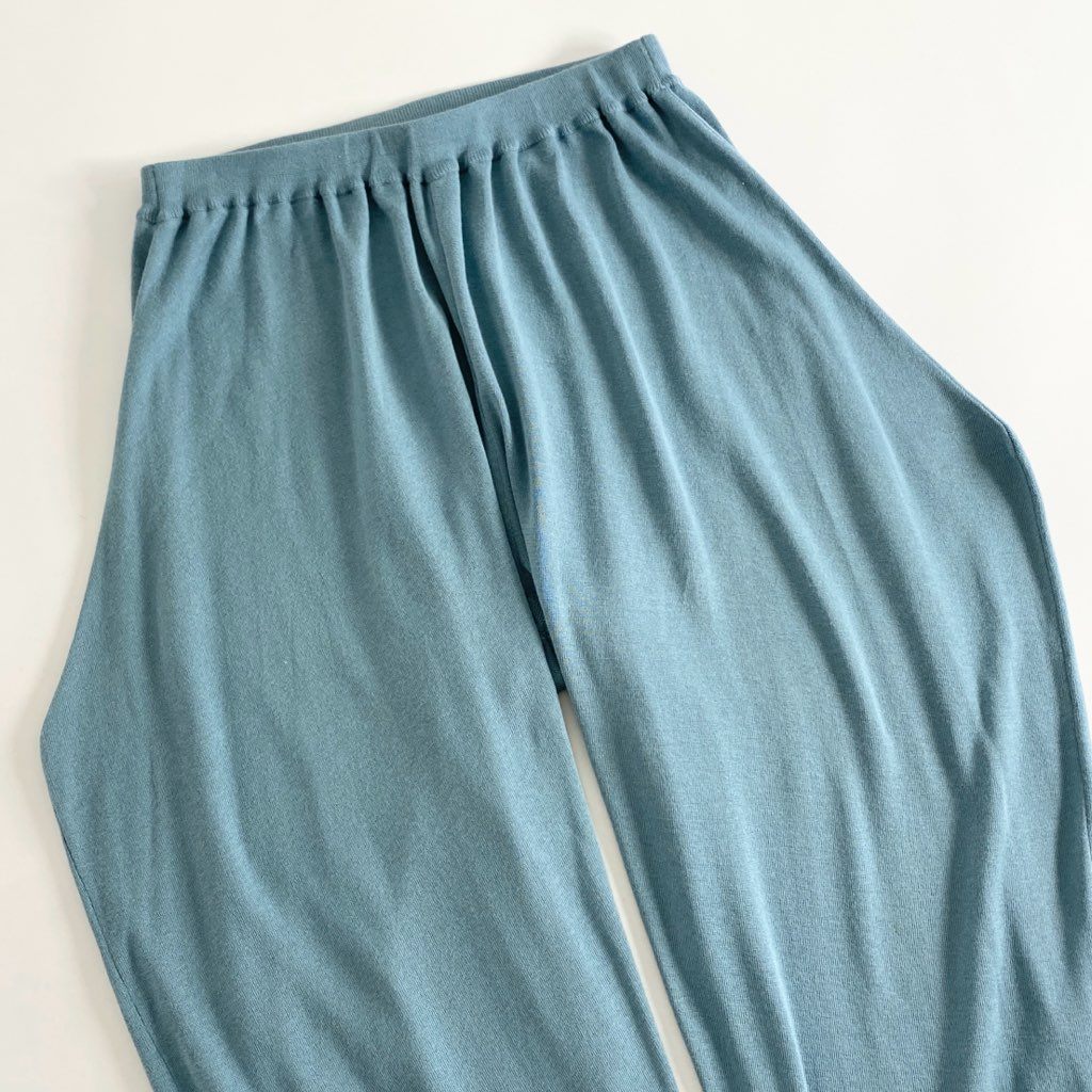 71c10 ISSEY MIYAKE イッセイミヤケ ニットワイドパンツ 2 ブルー シルク混 日本製 IM12KF754 Knit Wide Pants