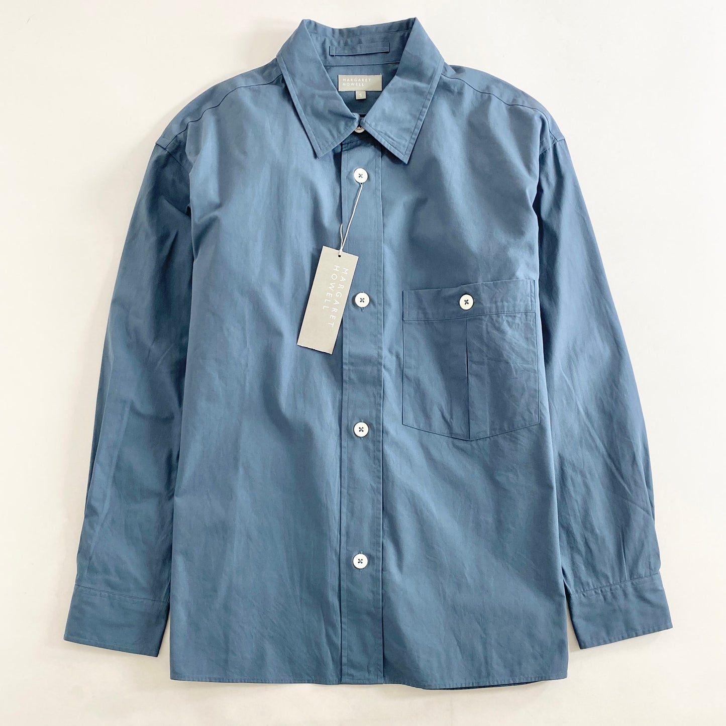 59L5《未使用》MARGARET HOWELL マーガレットハウエル DRY COMPACT COTTON SHIRT 長袖シャツ S ブルー系 メンズ