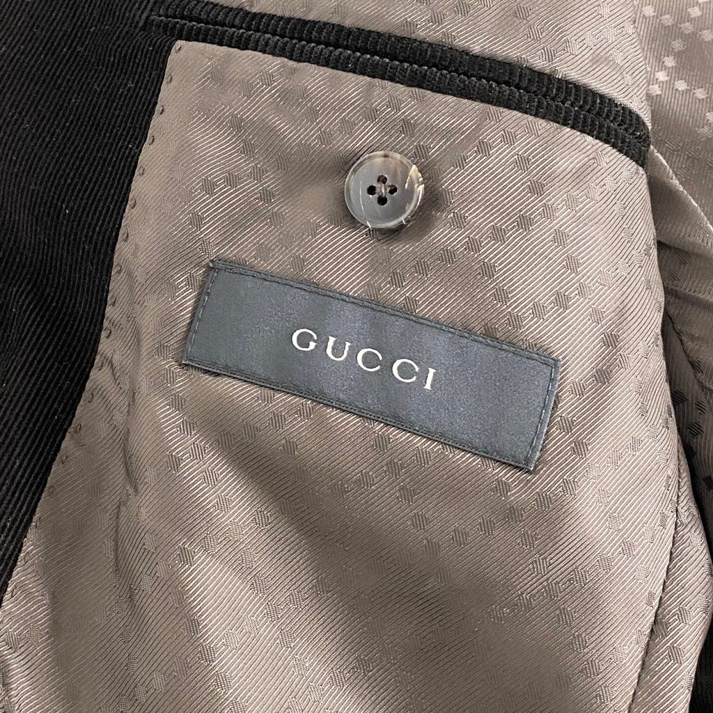 51b3 GUCCI グッチ コーデュロイテーラードジャケット ブレザー 44R ブラウン フォーマル エルボーパッチ ロゴボタン