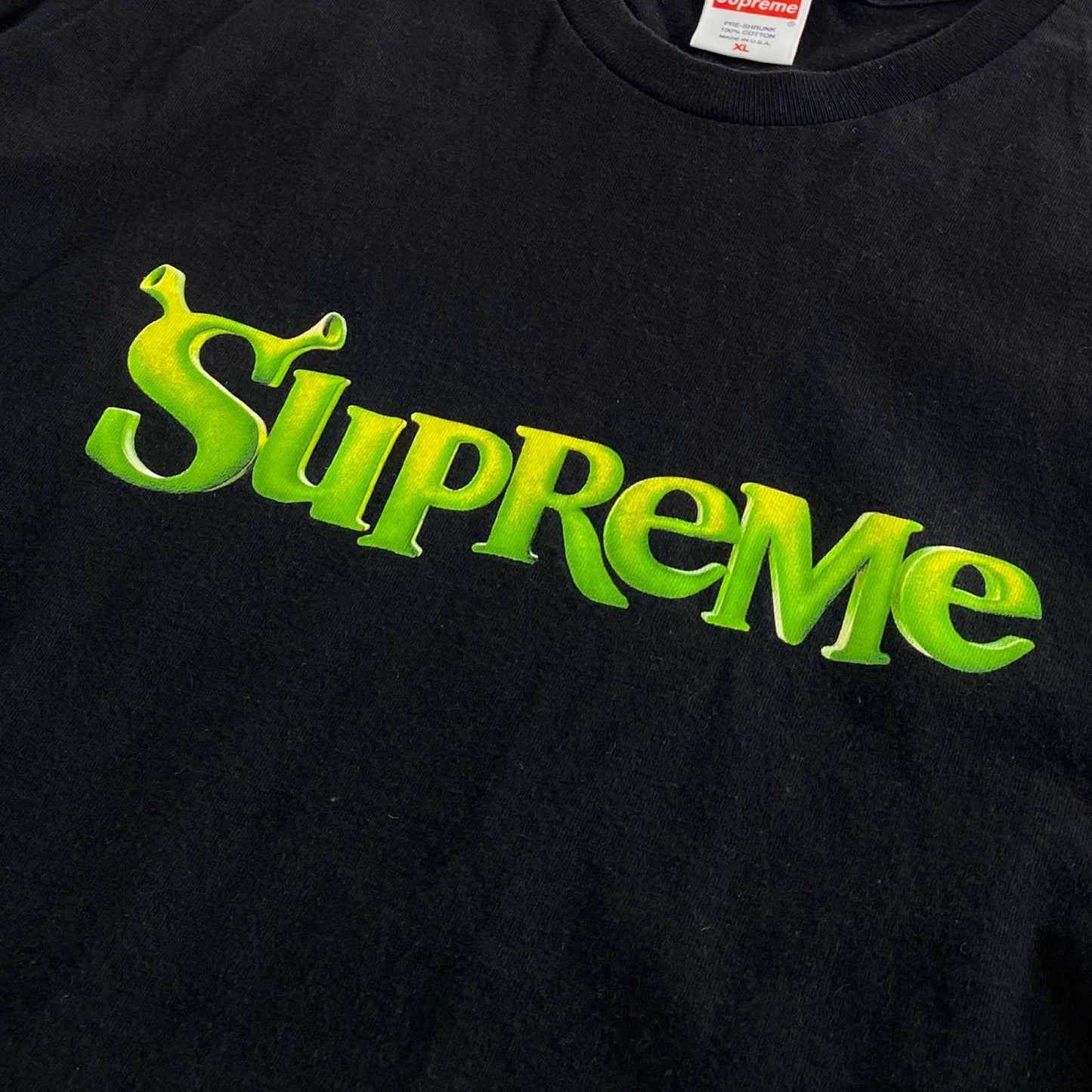 12a21 USA製 大きいサイズ Supreme シュプリーム Tシャツ シュレックTシャツ Shrek Tee XL ブラック PRE-SHRUNK ロゴ プリント コットン100％