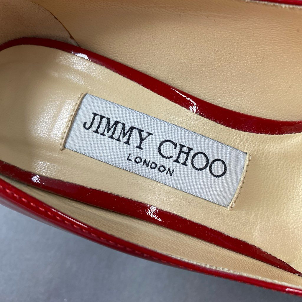 1b29 JIMMY CHOO ジミーチュウ パテントレザー ヒールパンプス 36 レッド シューズ イタリア製 セレモニー パーティ