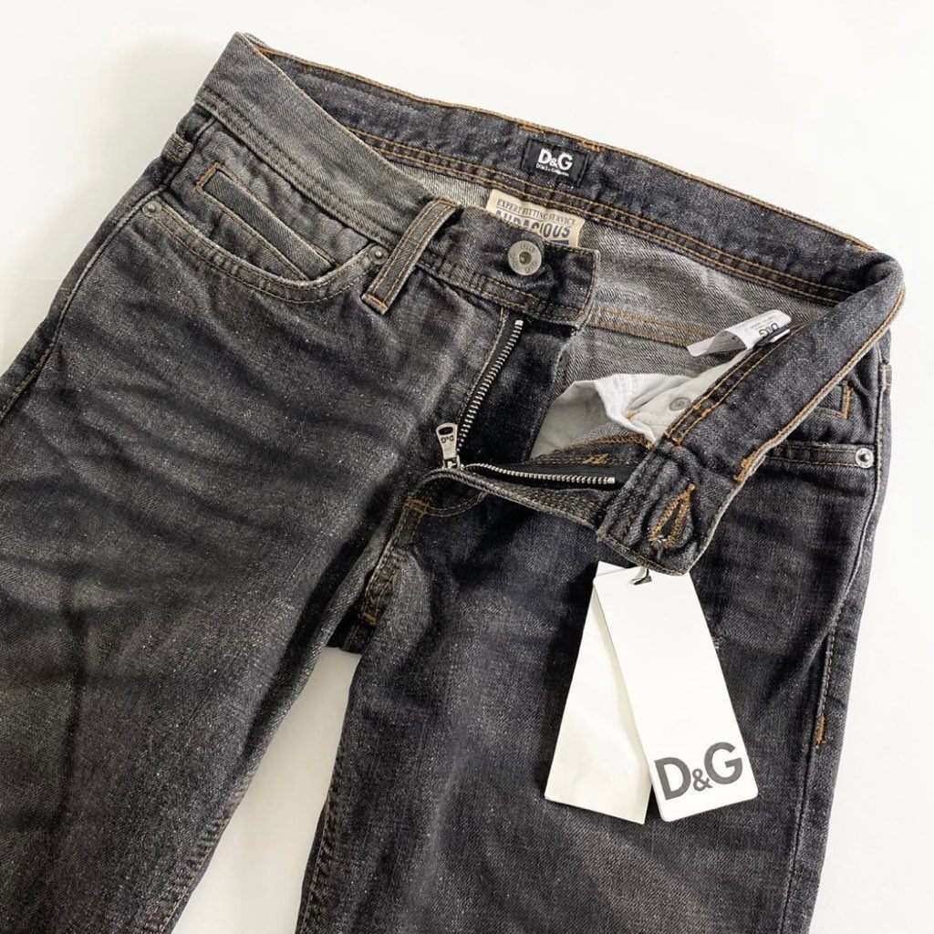 40g7 《タグ付》 DOLCE&GABBANA ドルチェアンドガッバーナ ヴィンテージ加工 ブラックデニムパンツ ジーンズ 28 ブラック D&G ドルガバ