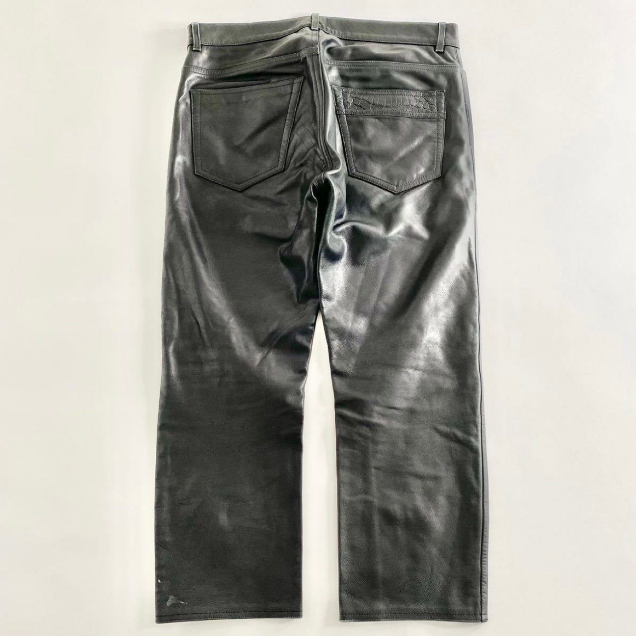 53i12 QUAI DE VALMY ケドゥヴァルミ クロコ切替 レザーパンツ サイズ42 ブラック メンズ 革パン ボトムス LEATHER PANTS フランス製