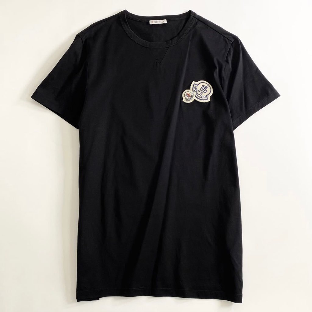 59i17 《美品》 MONCLER モンクレール MAGLIA T-SHIRT ダブルロゴワッペン Tシャツ M ブラック カットソー 刺繍 TEE