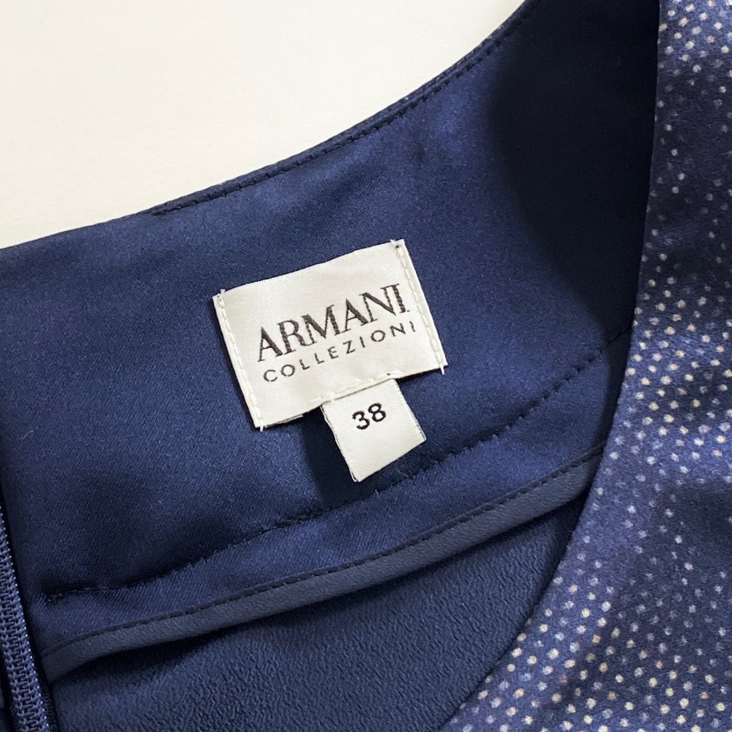 19a20 ARMANI COLLEZIONI アルマーニコレッツィオーニ フレンチスリーブワンピース シルクワンピース 38 ネイビー シルク100％ ドット バックジップ