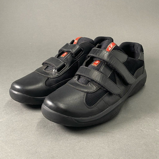 6c5 PRADA SPORTS プラダスポーツ ローカットスニーカー ベルクロストラップ テープ 9 ブラック メンズ レザーコンビ