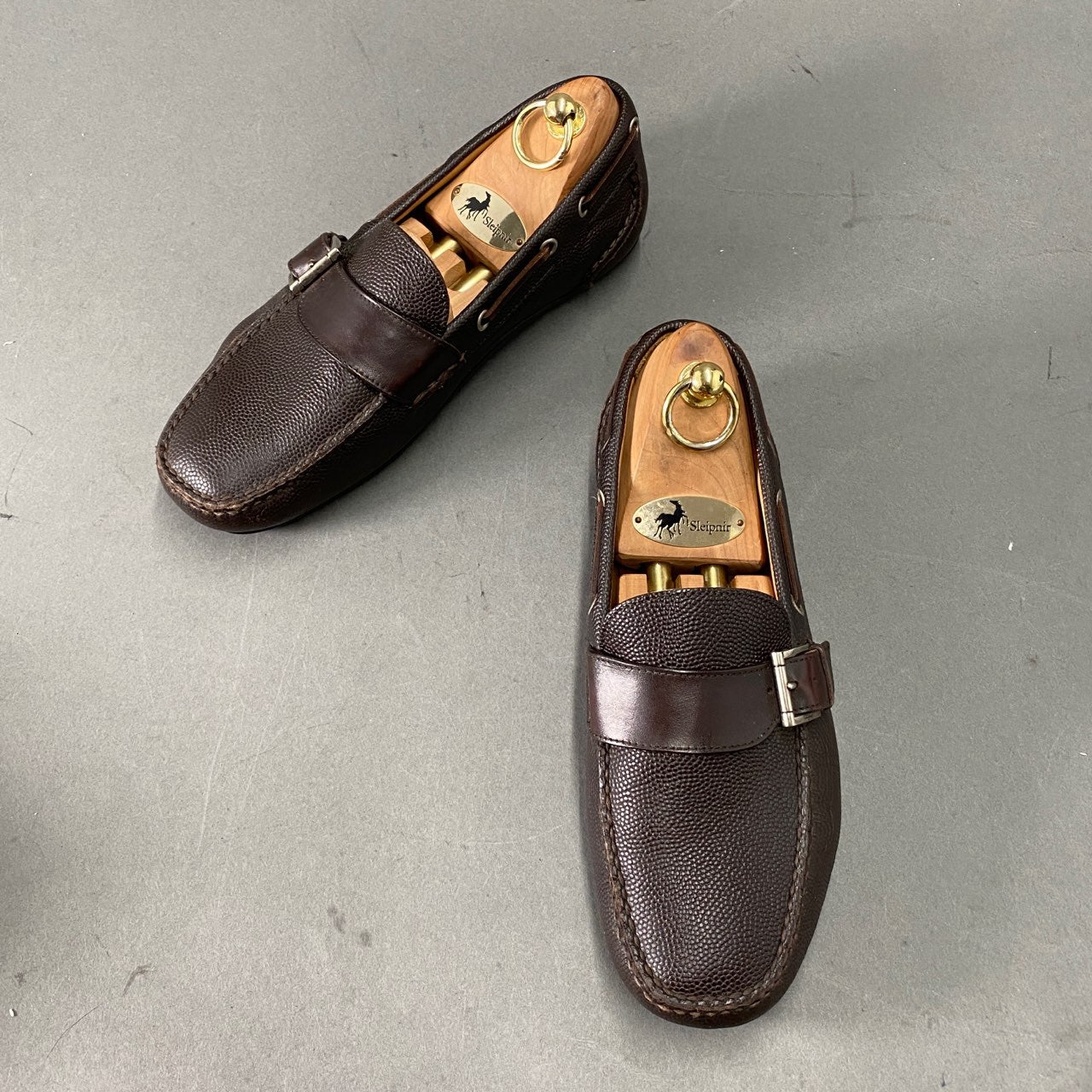 2L5 Salvatore Ferragamo サルヴァトーレフェラガモ 6 1/2(24.5cm相当)ブラウン キャビアスキン デッキシューズ モカシン レザーシューズ メンズ