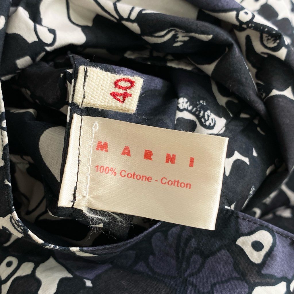 51b25 MARNI マルニ フラワープリント ノースリーブワンピース 40 ブラック ドレス イタリア製 花柄 バックオープン