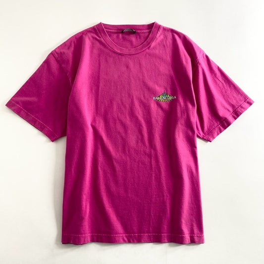 63b13 BALENCIAGA バレンシアガ 594579 20SS BONJOUR LOGO TEE ボンジュールロゴ プリント Tシャツ クルーネック XLサイズ ピンク コットン