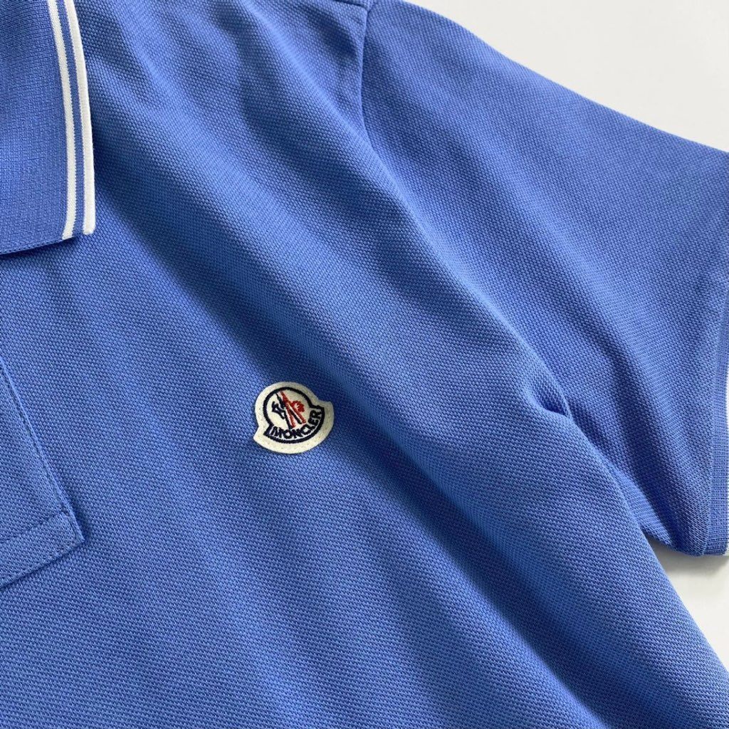 7e19-14 タグ付 MONCLER モンクレール ロゴワッペンポロシャツ サイズS ブルー MAGLIA POLO MANICA C マリアポロマニカ メンズ 半袖 春夏