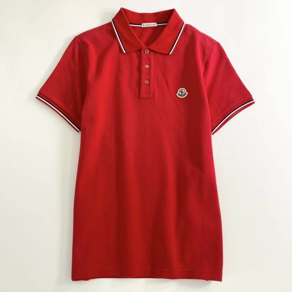 6e19-6 未使用タグ付☆MONCLER モンクレール ロゴワッペンポロシャツ サイズS レッド MAGLIA POLO MANICA C マリアポロマニカ メンズ