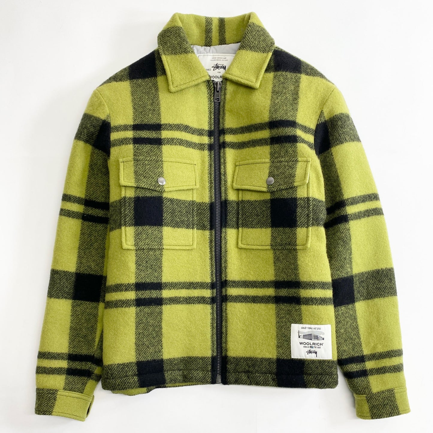 49k13《極美品》STUSSY × WOOLRICH ステューシー ウールリッチ コラボ Plaid Workshirt ウールジャケット ブルゾン USA(S) グリーン