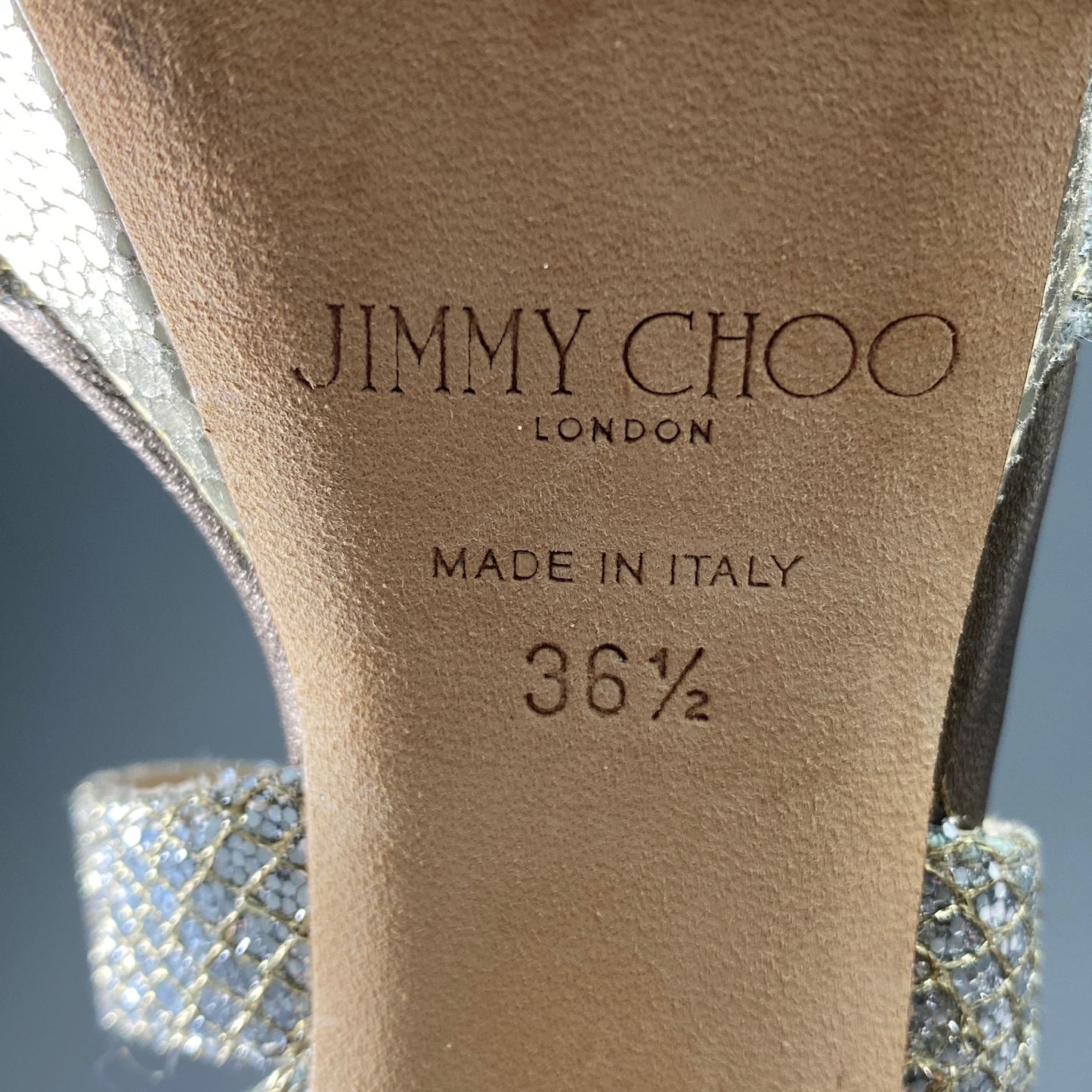 3a28 JIMMY CHOO ジミーチュウ イタリア製 VAMP GLITTER グリッター ハイヒール サンダル シューズ 36 1/2 シルバー MADE IN ITALY