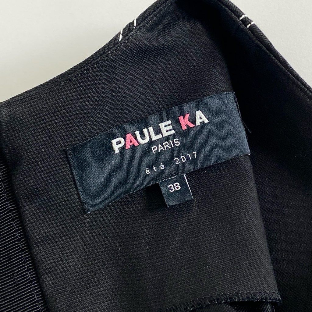 49c6 《美品》 PAULE KA ポールカ ステッチ ストレッチワンピース 38 ブラック ハンガリー製 バックジップ ドレス