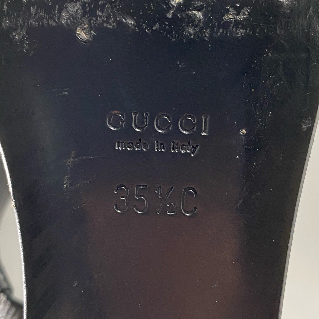 5c6 GUCCI グッチ GGキャンバス ヒールサンダル 35 1/2 C ブラック イタリア製 レザー 厚底