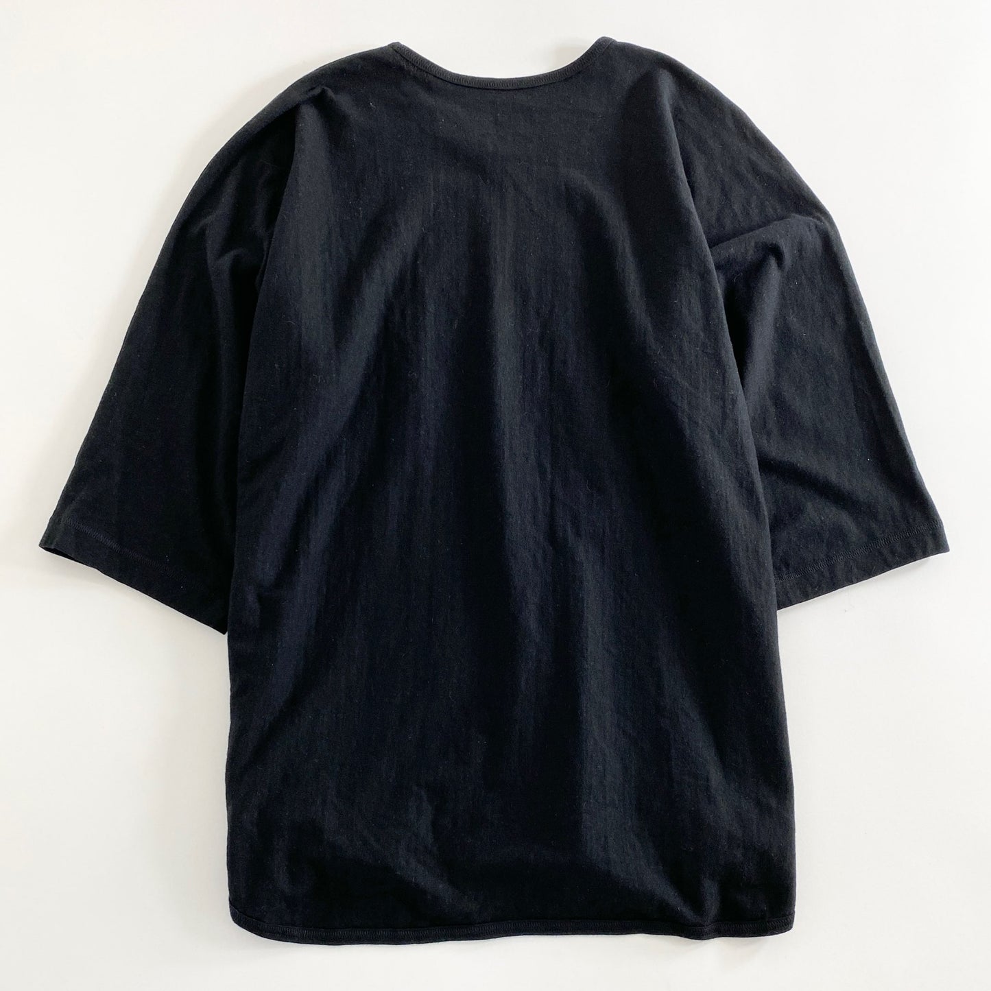 12a21 日本製 HOMME PLISSE ISSEY MIYAKE オムプリッセ イッセイミヤケ 七分袖カットソー Tシャツ 2 ブラック Vネック リネン混 無地