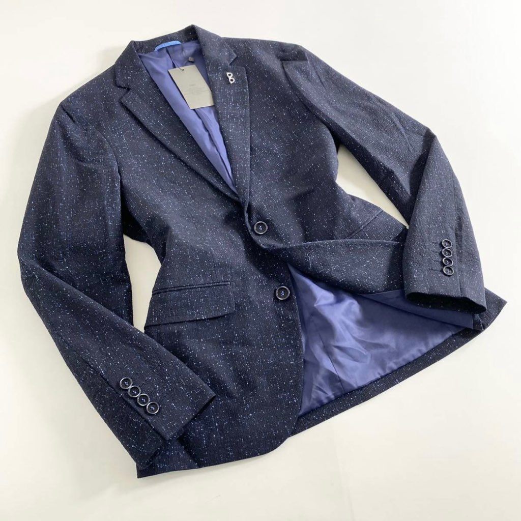 34g23 《極美品》 タグ付 BOLINI ボリーニ 23SS テーラードジャケット 44 ネイビー ブレザー リネン混 スーツ SUIT JACKET