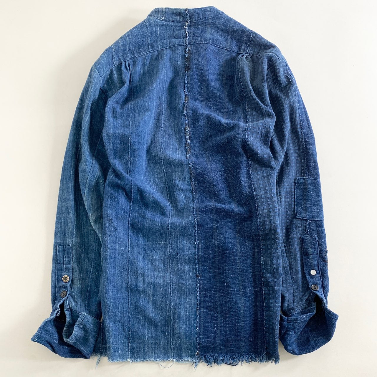 64L12 GREG LAUREN グレッグローレン パッチワークシャツ O インディゴ デニム カットオフ キーネック