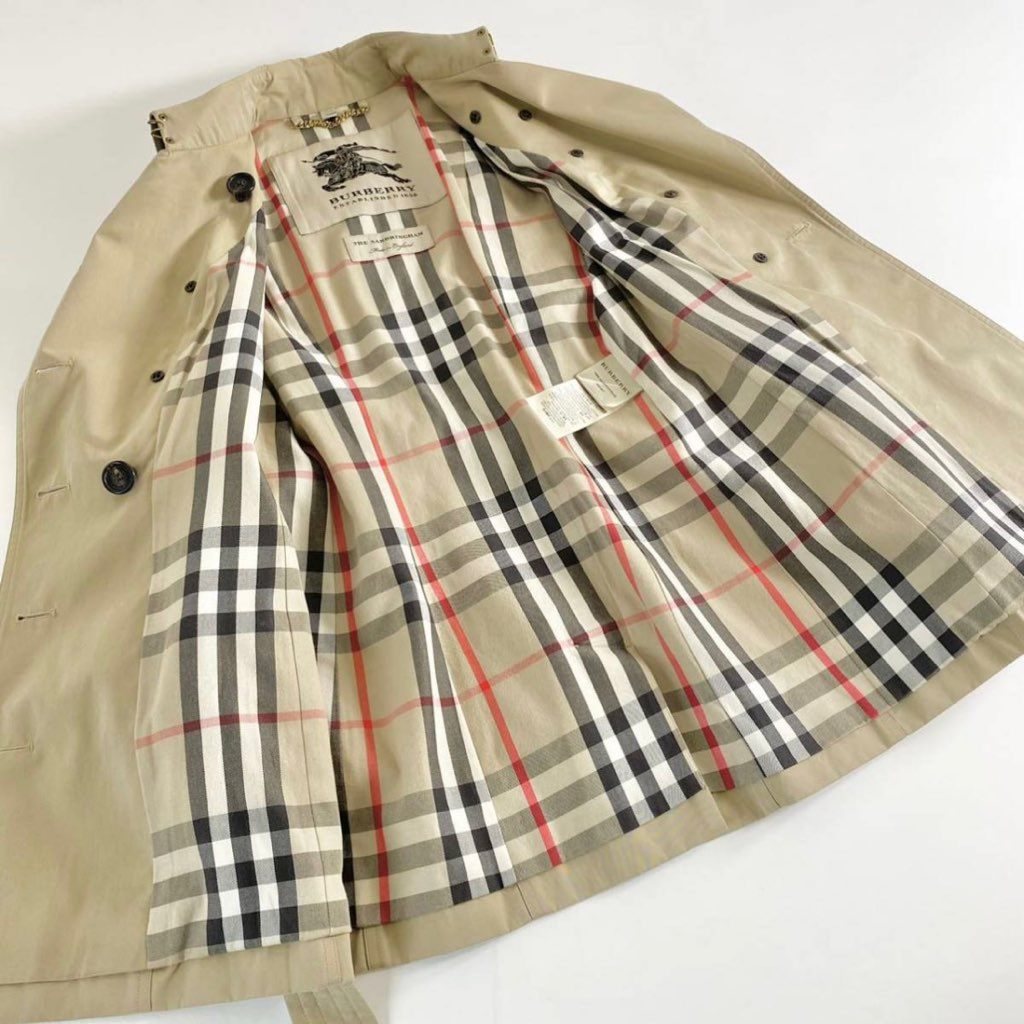 8e26 《美品》 英国製 BURBERRY バーバリー THE SANDRINGHAM ショート丈 トレンチコート ベルテッドコート 裏地ノバチェック 38 Ｍ 正規品