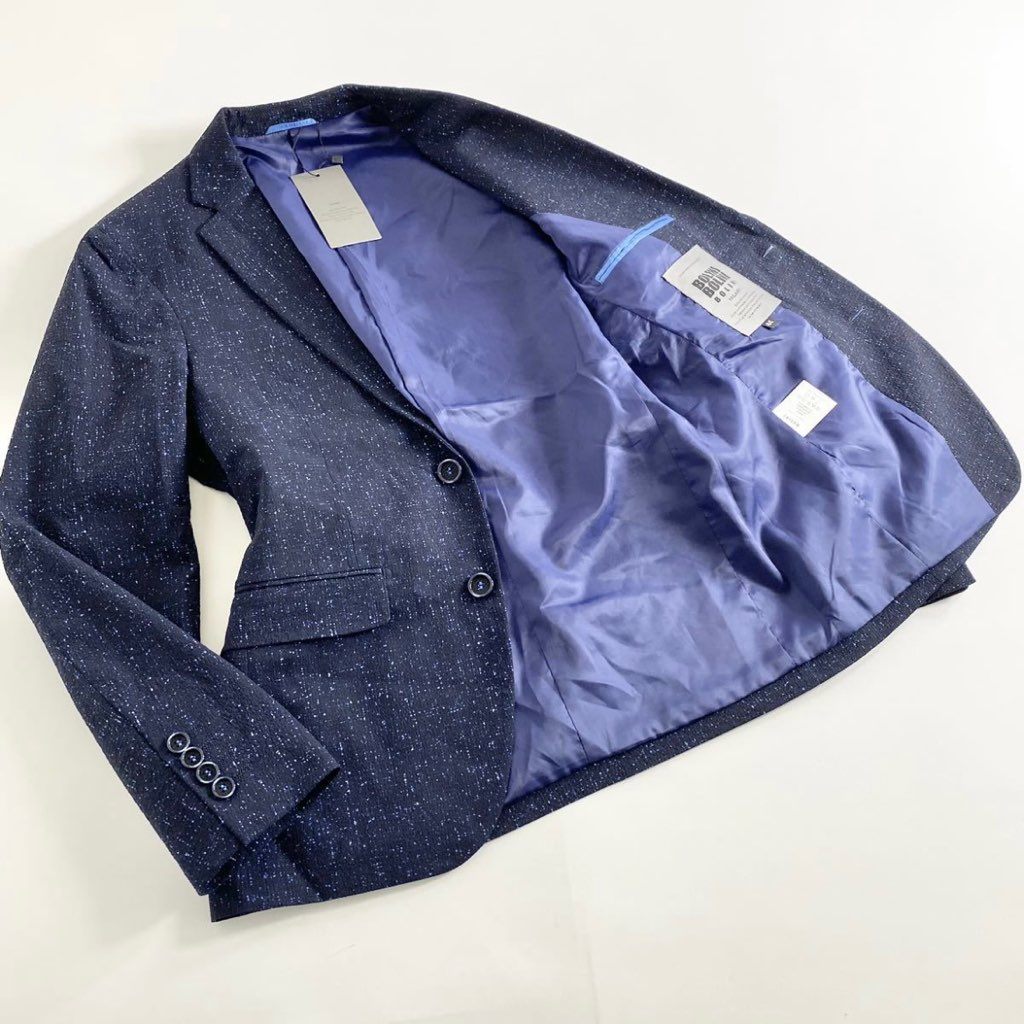 34g23 《極美品》 タグ付 BOLINI ボリーニ 23SS テーラードジャケット 44 ネイビー ブレザー リネン混 スーツ SUIT JACKET