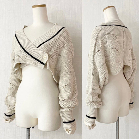 32f2 《美品》 AALTO アールト CABLE KNIT BOLERO ケーブルニットボレロ サイズ34 ホワイト レディース カーディガン 羽織 上着 カーデ