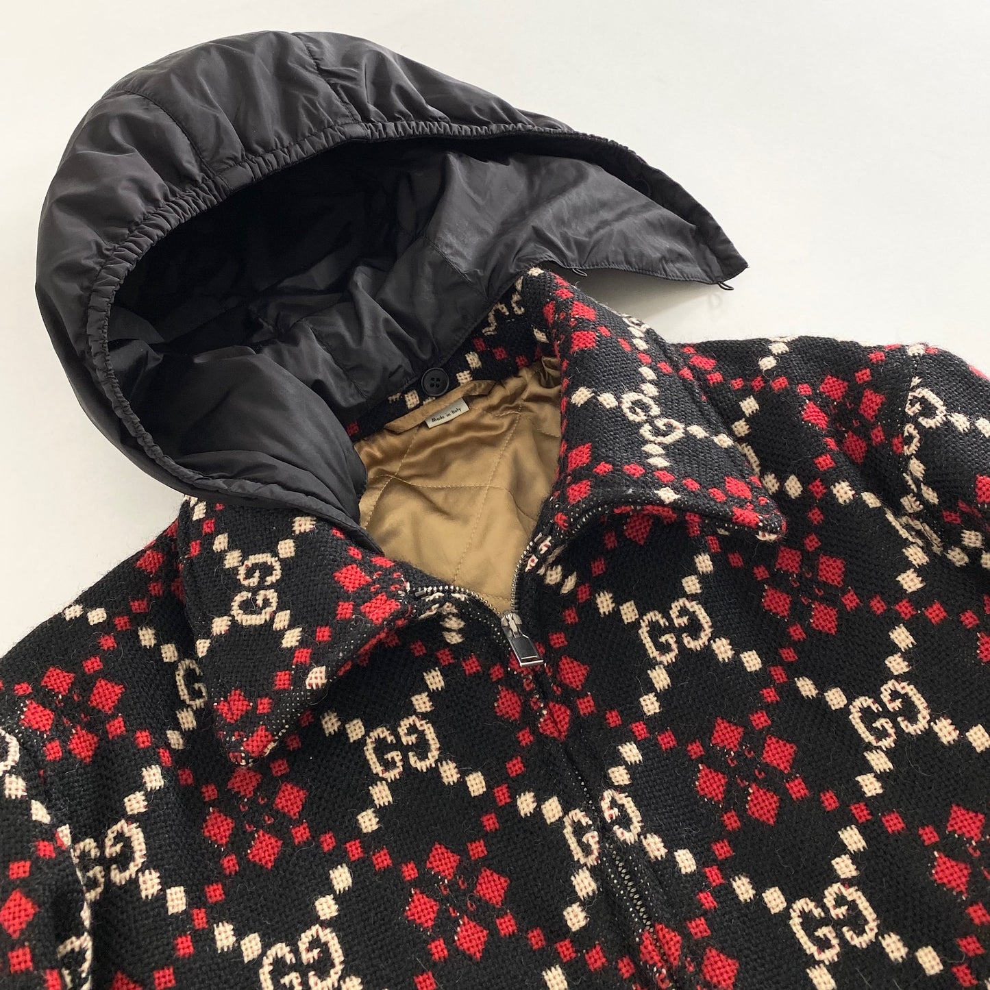 4L9《美品》GUCCI グッチ 19AW Macro GG diamond ウールジャケット 46 ブラック マクロGGダイヤモンド 546330 Z507M