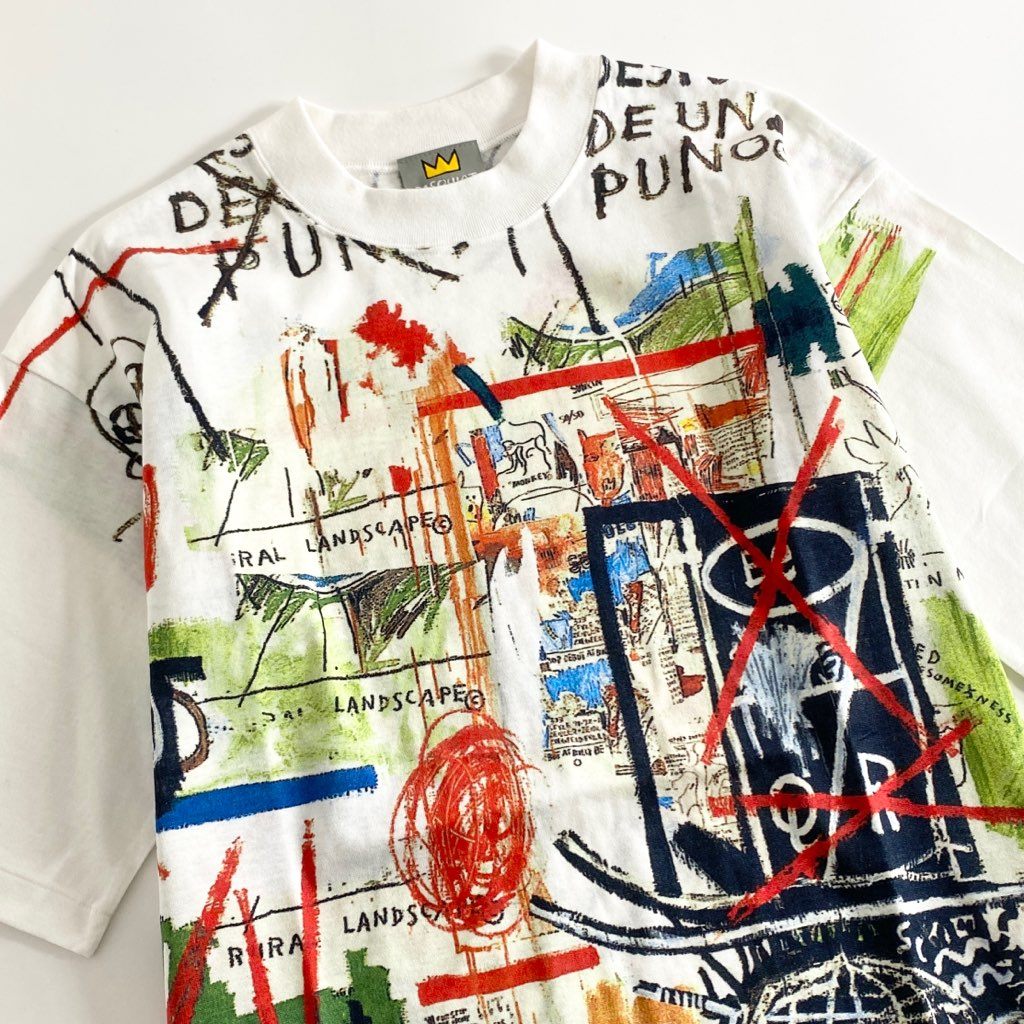 55b13 《美品》 BASQUIAT バスキア 00’s デッドストック 展覧会限定 アートTシャツ ホワイト 日本製 ジャン＝ミシェル バスキア カットソー TEE 絵画