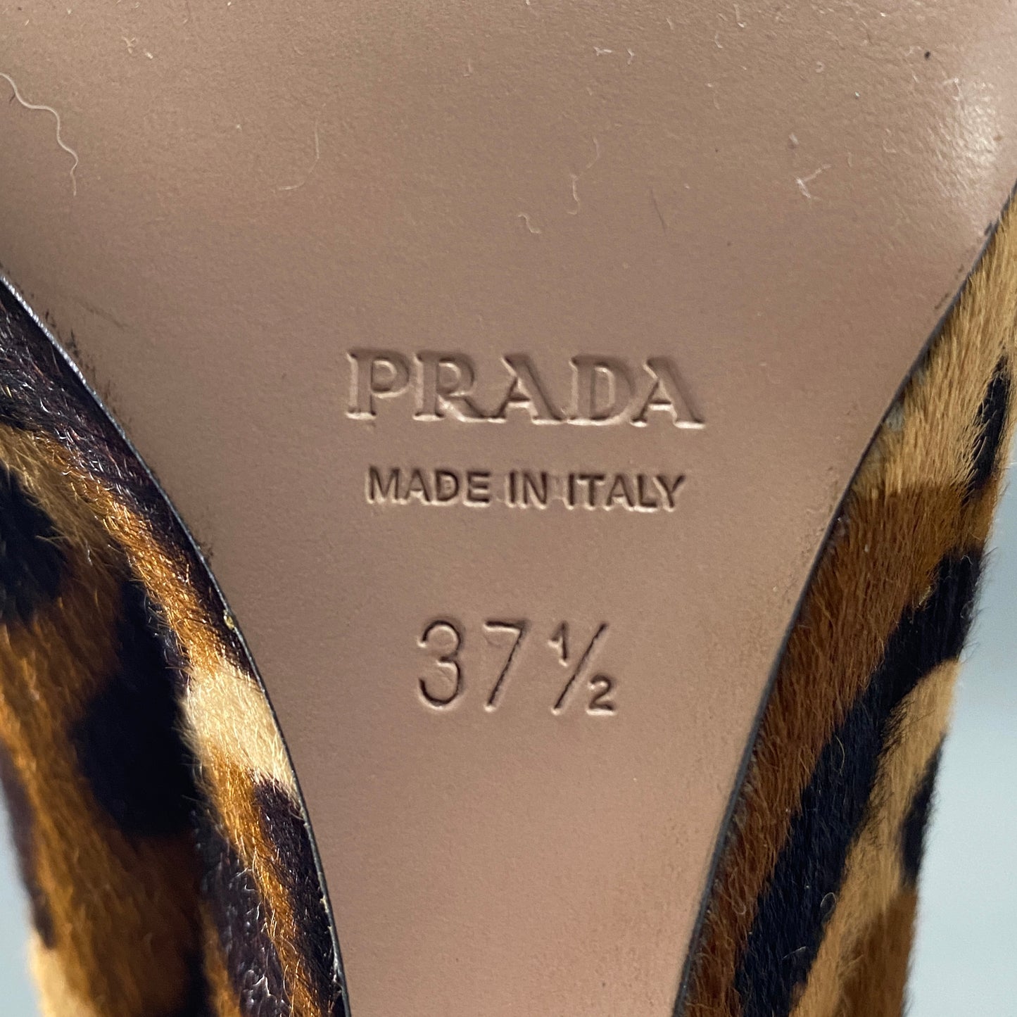 1A14 《極美品》 PRADA プラダ レオパード リボンパンプス 37 1/2 ブラウン ハラコ イタリア製 シューズ