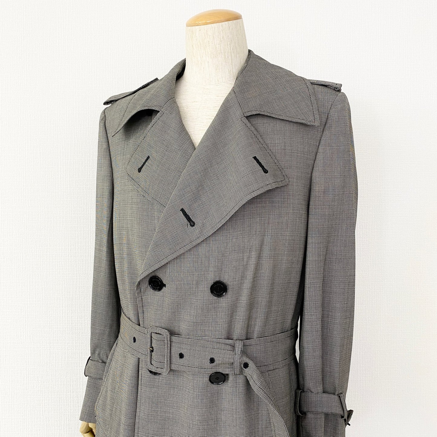 33L14《美品》イタリア製 VALENTINO ヴァレンティノ ウールトレンチコート 50 L相当 グレー 千鳥チェック TRENCH COAT アウター