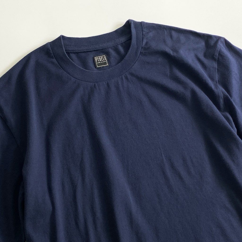 26b25 《極美品》 タグ付き FEDELI フェデーリ スーピマコットンTシャツ Sサイズ ネイビー クルーネック カットソー インナー TEE イタリア製