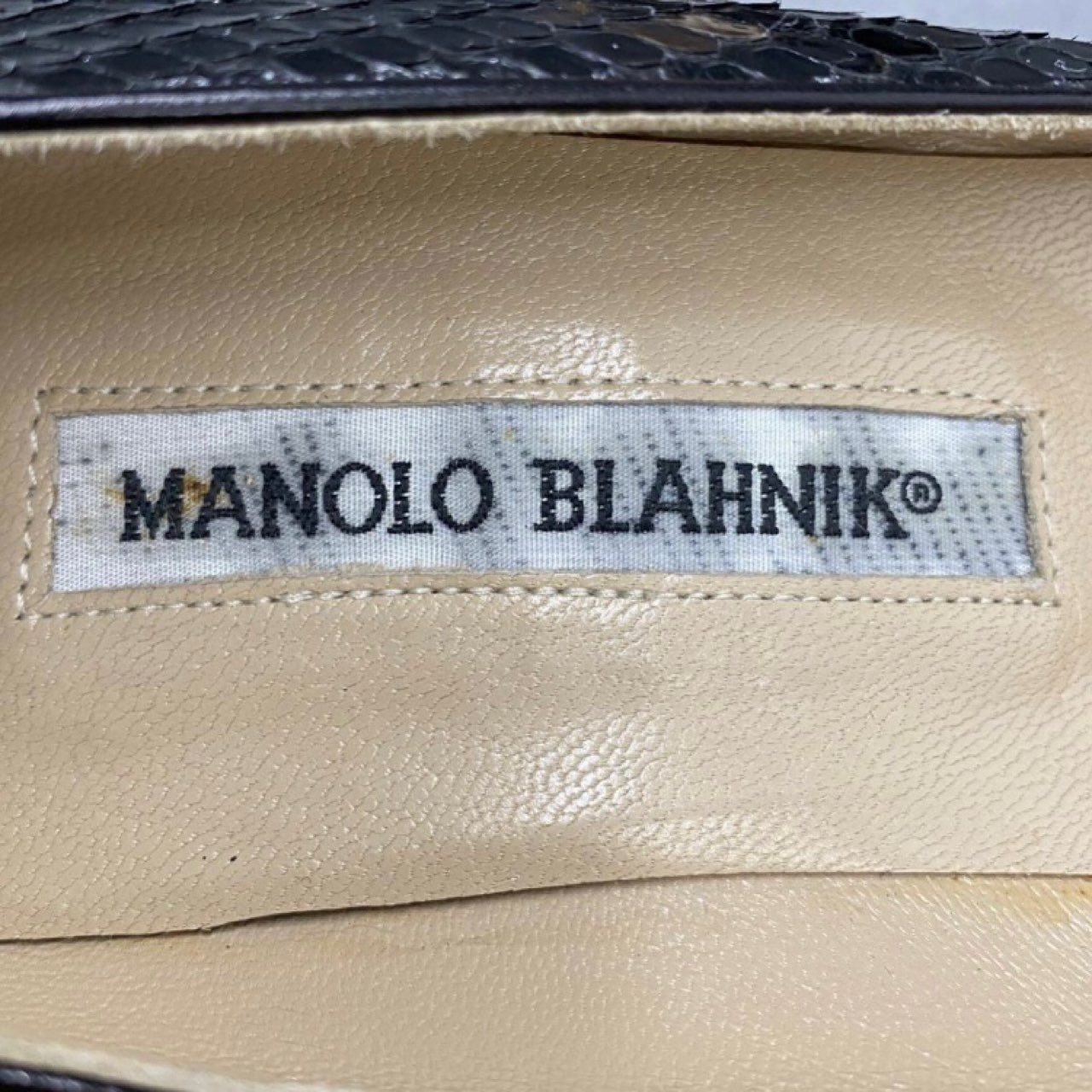 1j22 イタリア製 MANOLO BLAHNIK マノロブラニク パイソンヒールパンプスレザーシューズ 35 ブラック レディース