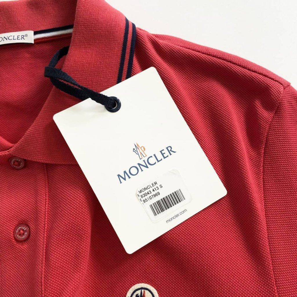 7e19-1 タグ付 MONCLER モンクレール ロゴワッペンポロシャツ サイズS レッド  MAGLIA POLO MANICA C マリアポロマニカ 半袖