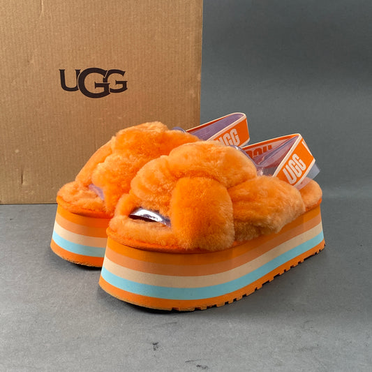 A15 UGG アグ W DISCO KNOT SLIDE ディスコノットスライド ファーサンダル 24cm オレンジ シューズ