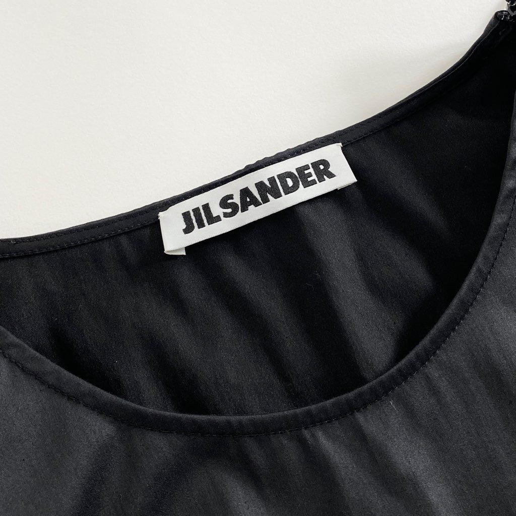 12b7 JIL SANDER ジルサンダー イタリア製 ノースリーブワンピース ドレス ひざ丈 34 ブラック コットン MADE IN ITALY