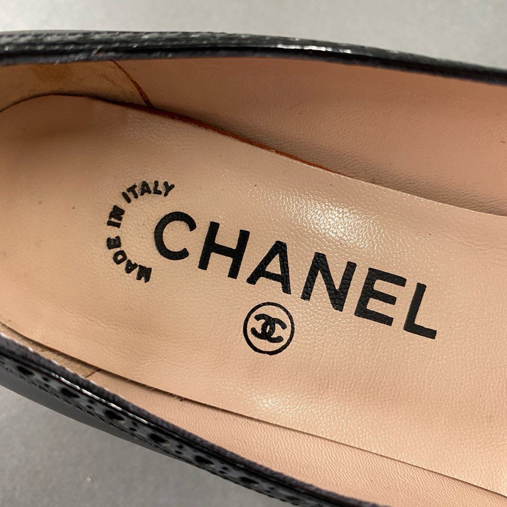 2b24 イタリア製 CHANEL シャネル ヒールパンプス ハイヒール スクエアトゥ 35 ブラック レザー レディース 女性用