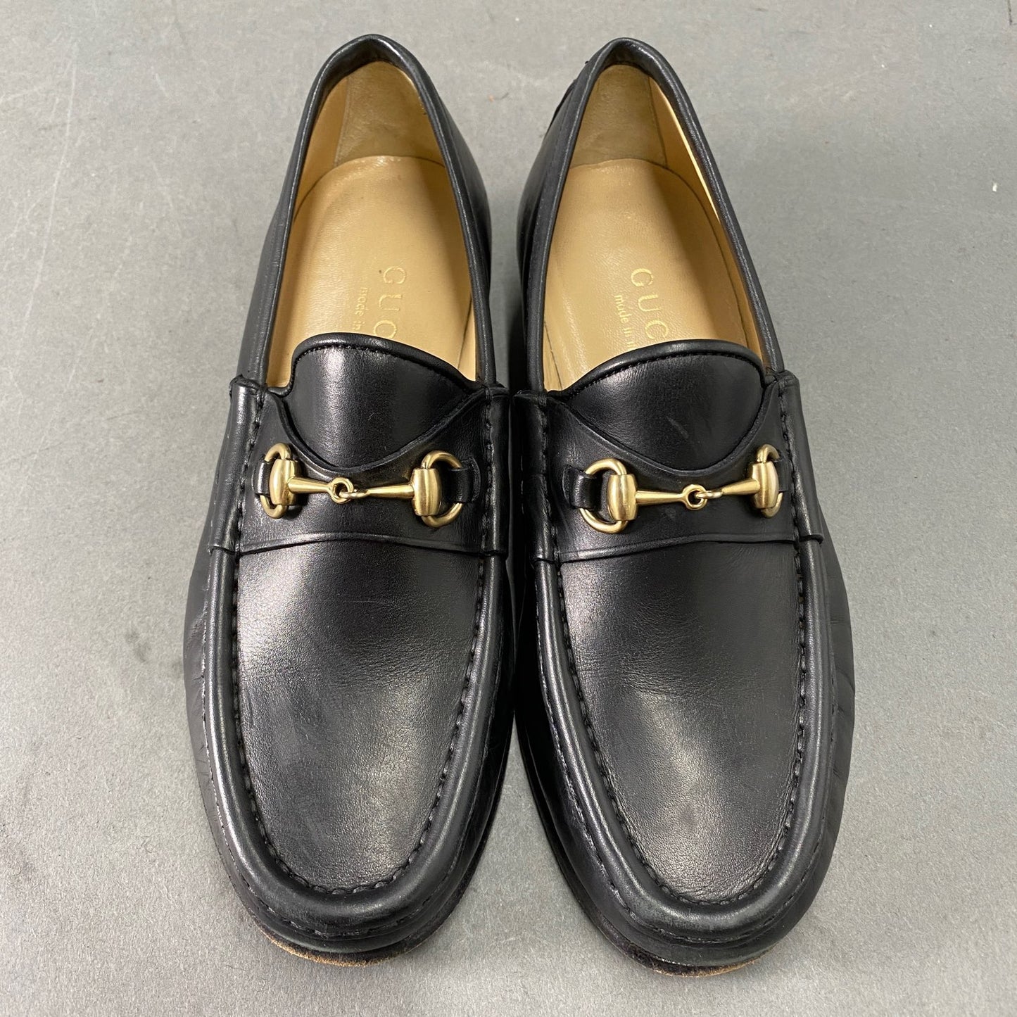 1L5《伊製》GUCCI グッチ 34 1/2(22.5cm相当) ホースビットローファー レザーシューズ レディース 革靴