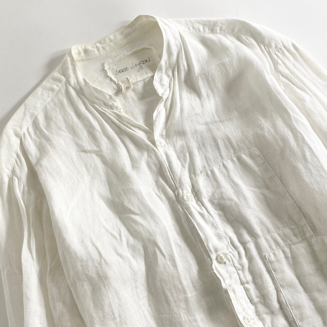 10L10 GREG LAUREN グレッグローレン パッチワークリネンシャツ 0 ホワイト キーネック shirt カットオフ