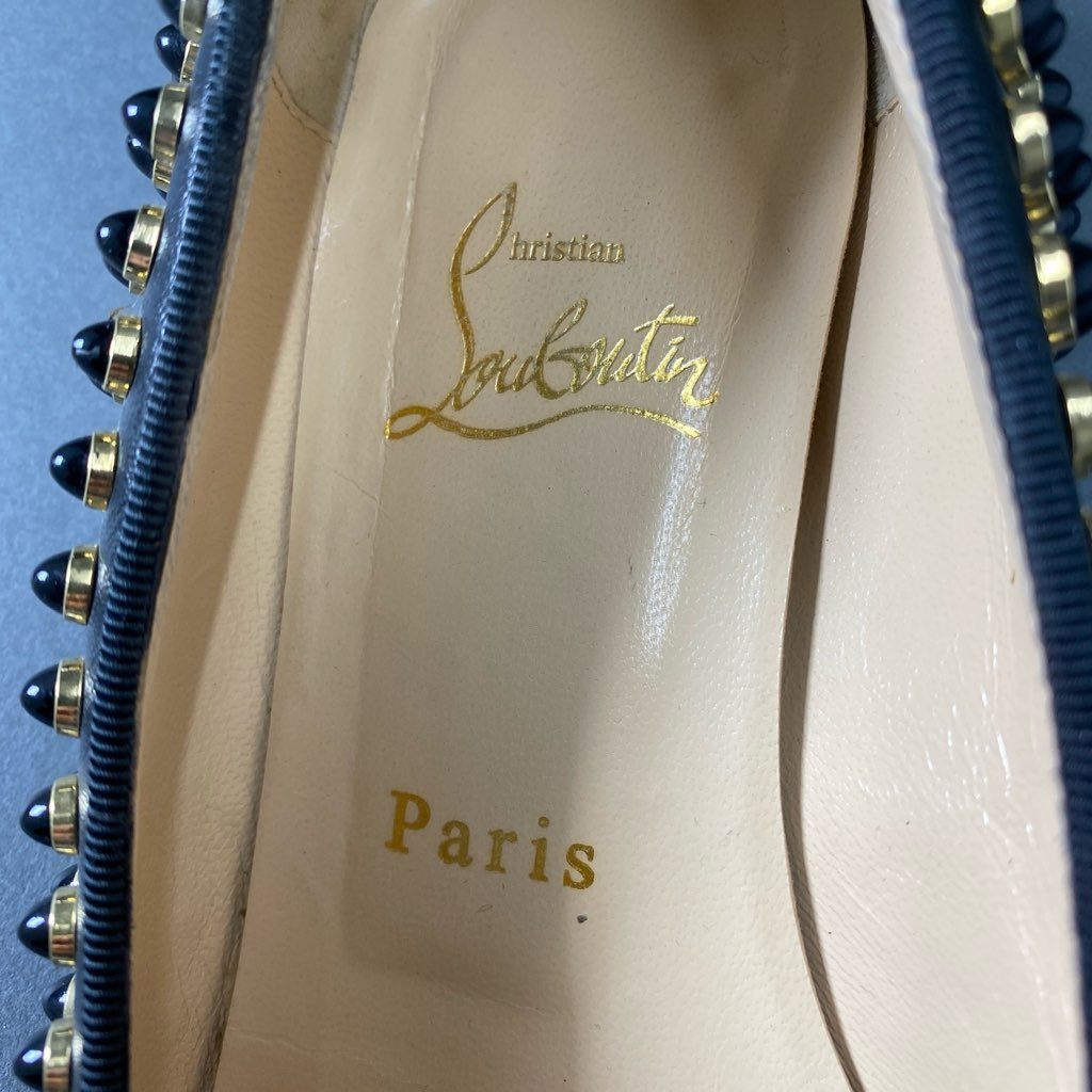 2b24 イタリア製 Christian Louboutin クリスチャンルブタン フラットパンプス フラットシューズ スタッズ 36 1/2 ブラック レザー レディース 女性用