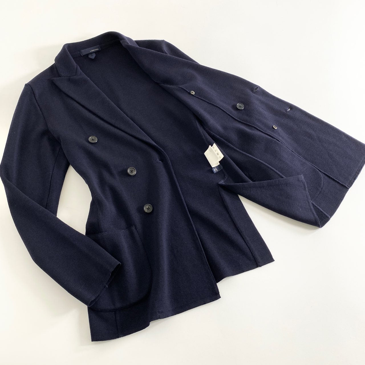 54A15 《美品》 LARDINI ラルディーニ ダブルニットジャケット S ネイビー ダブルブレスト テーラード イタリア製 ブレザー 紺ブレ