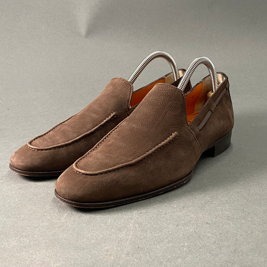 1A14 Santoni サントーニ ヴァンプローファー 6 ブラウン レザー シボ革 シューズ ビジネス フォーマル イタリア製