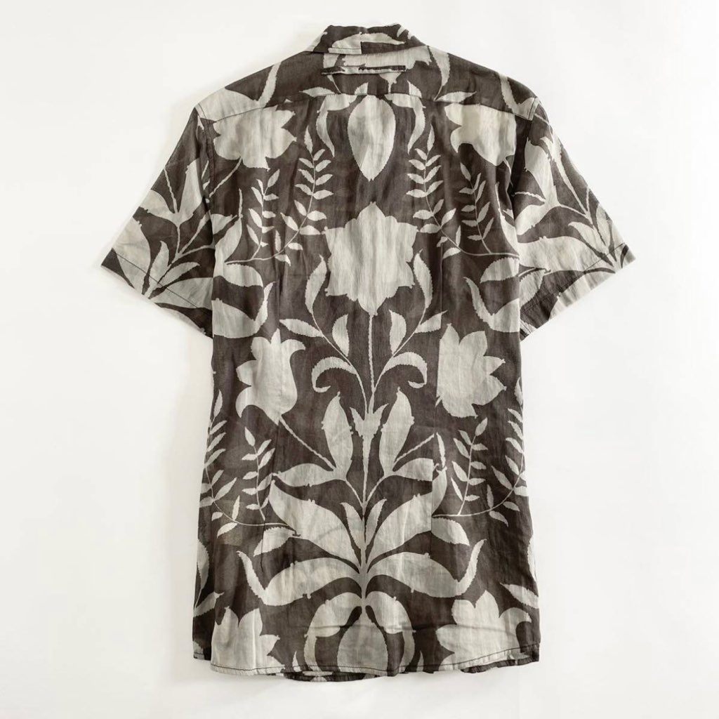 24i22 《美品》 PRADA プラダ アロハシャツ S グレー メンズ 半袖 ハワイアン 春夏 イタリア製 総柄 ALOHA SHIRT HAWAII ボタニカル