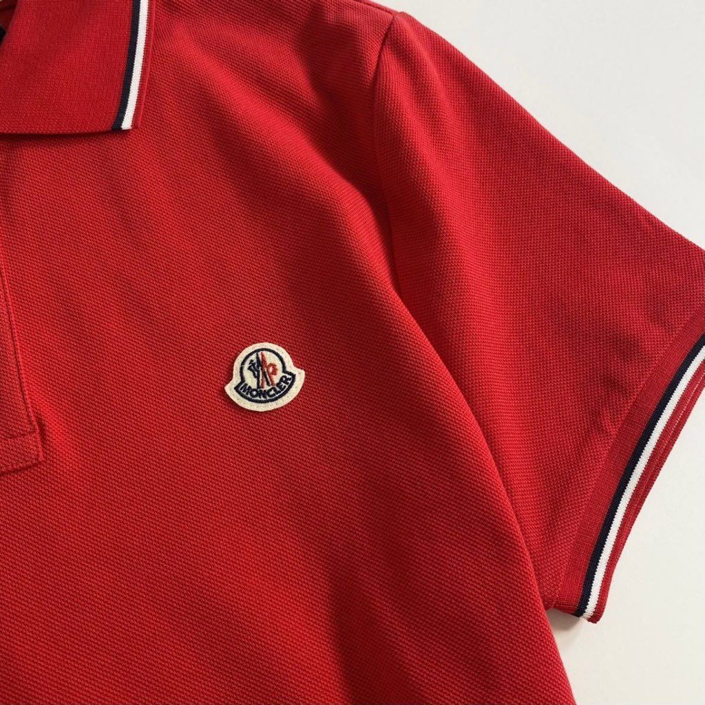 7e19-11 タグ付 MONCLER モンクレール ロゴワッペンポロシャツ サイズS レッド MAGLIA POLO MANICA C マリアポロマニカ メンズ 半袖 春夏