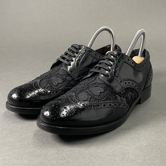 1c3 DOLCE&GABBANA ドルチェアンドガッバーナ Wチップ レース ドレスシューズ 35 ブラック レザー メダリオン イタリア製