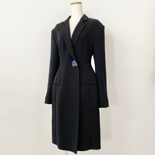 3L14《未使用》定価401,500☆CELINE セリーヌ 18AW Gem Button Coat ジュエリーボタンコート サイズ34 ブラック アウター Aライン 28V505341 タグ付き