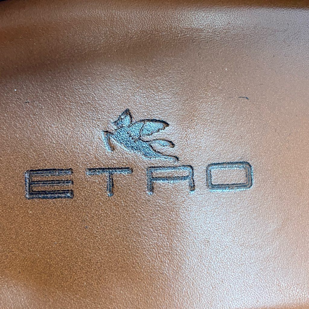 1b27 ETRO エトロ クロコ型押し タッセル ビットローファー 42 ネイビー イタリア製 シューズ vibram