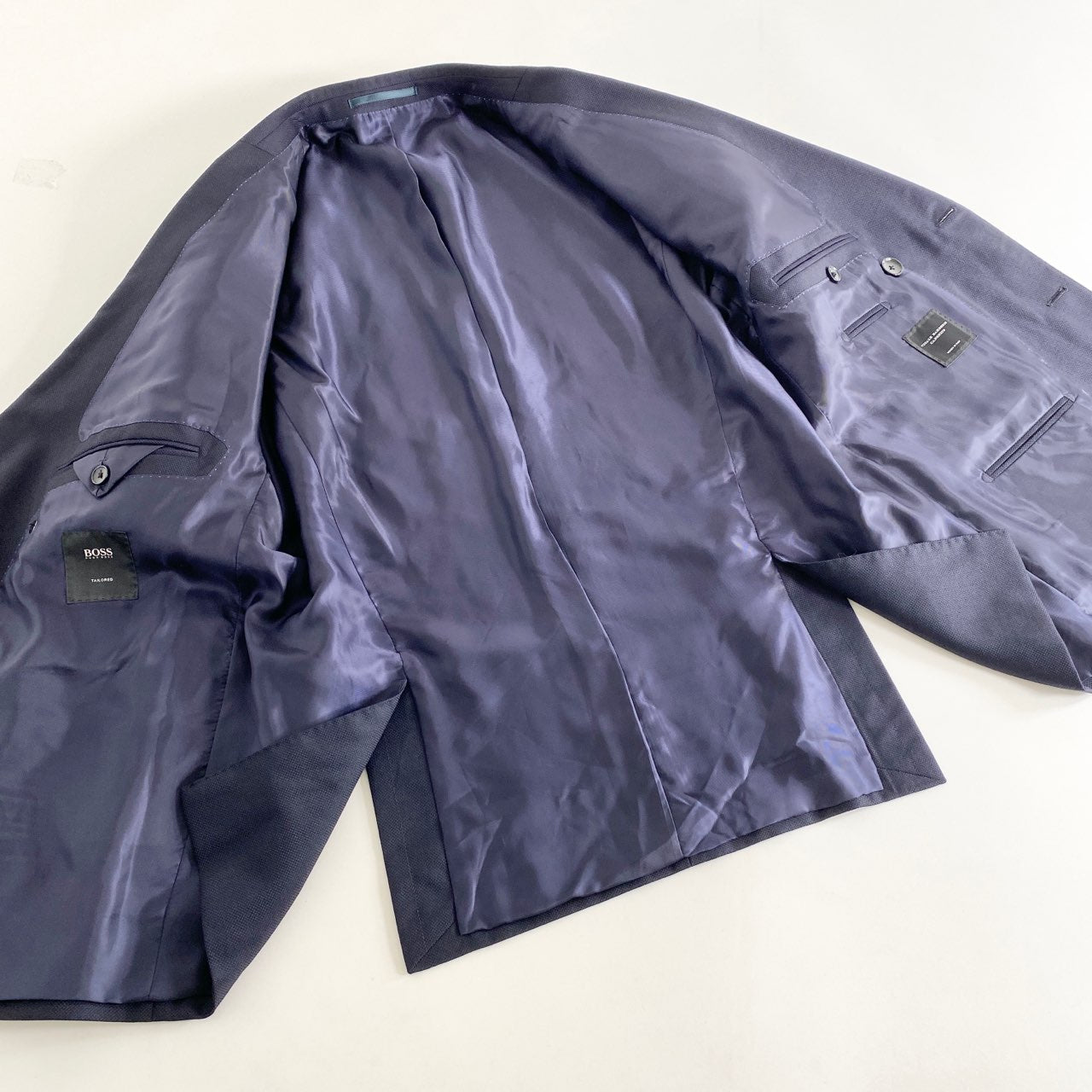 65L12《美品》HUGO BOSS ヒューゴボス VITALE BARBERIS CANONICO セットアップ ダブルブレスト スーツ 50 ダークネイビー フォーマル ビジネス