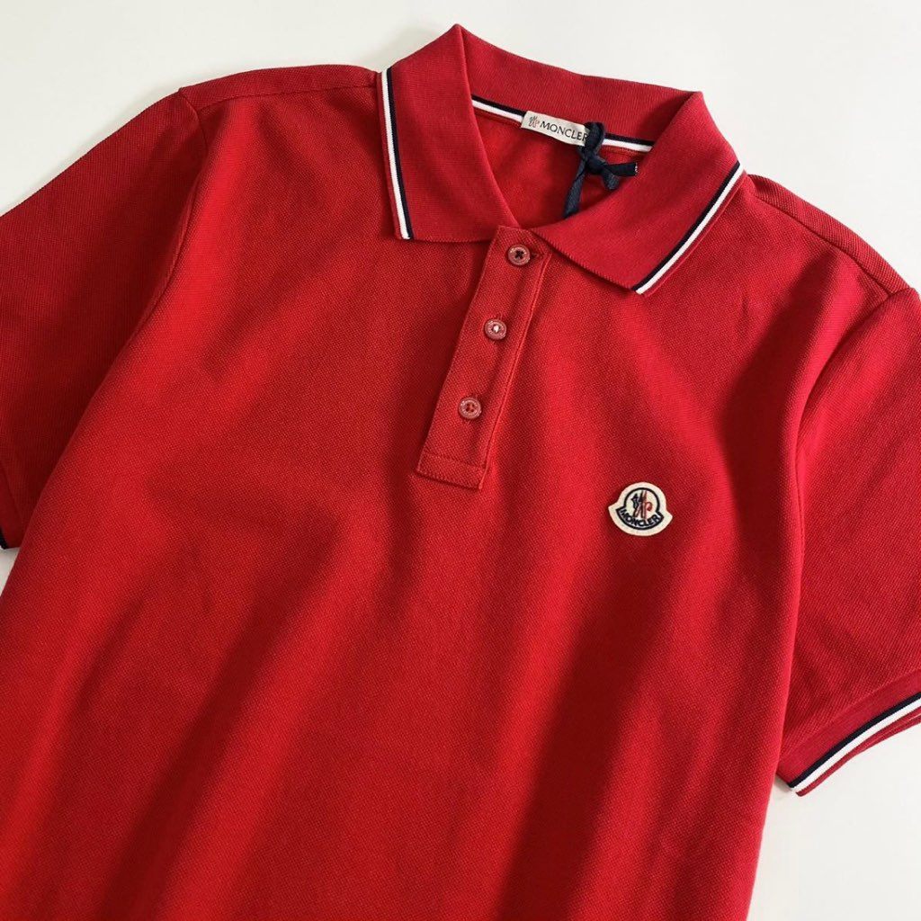 6e19-17 未使用 タグ付☆MONCLER モンクレール ロゴワッペンポロシャツ サイズS レッド MAGLIA POLO MANICA C マリアポロマニカ メンズ