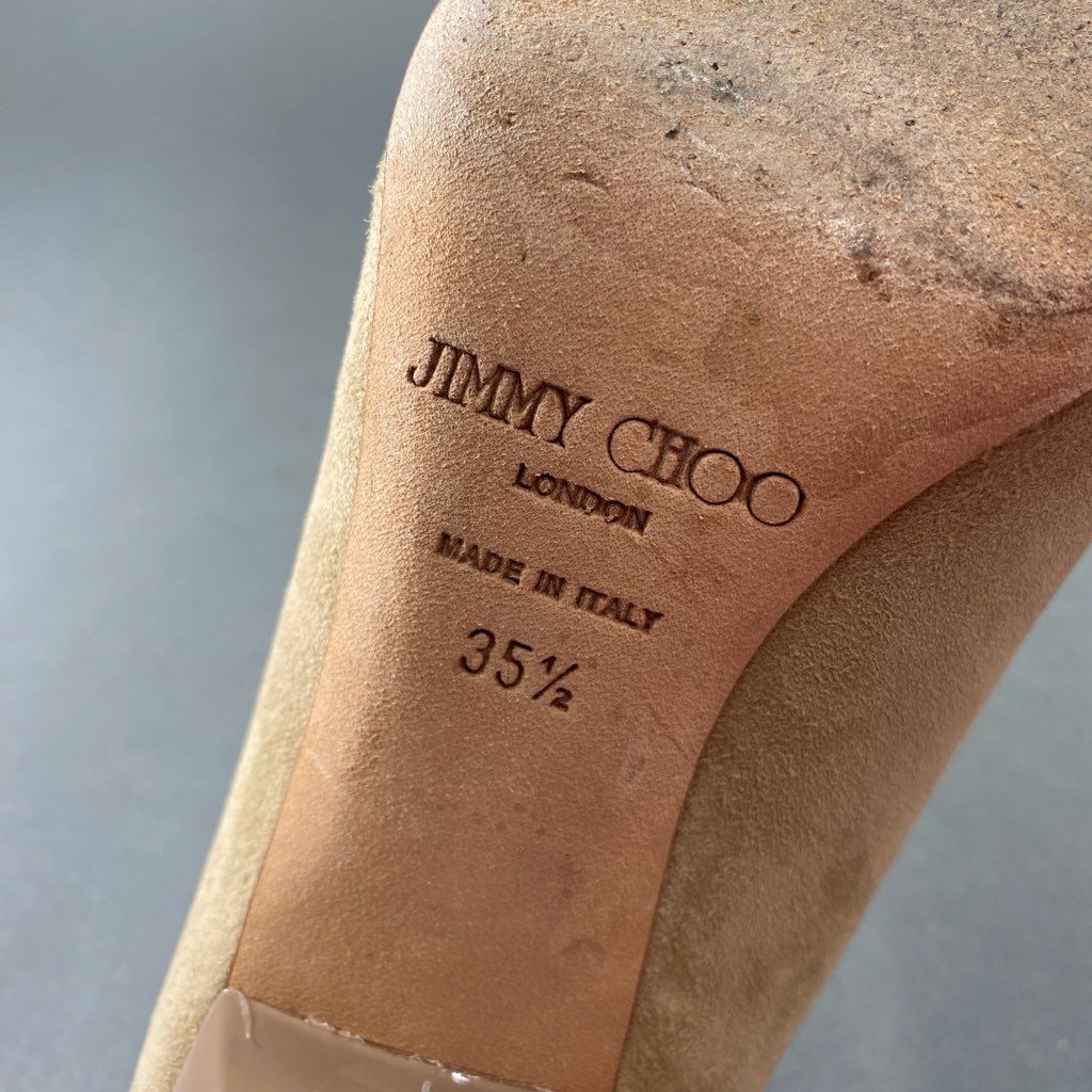 4b29 JIMMY CHOO ジミーチュウ スエードレザー ヒールパンプス 35 1/2 ベージュ イタリア製 シューズ  ピンヒール セレモニー