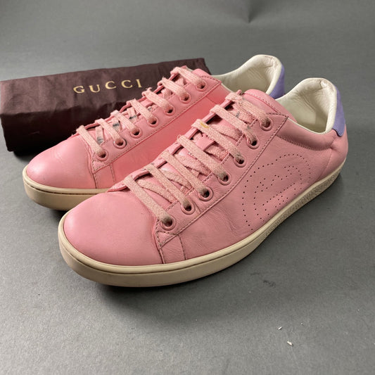 1a22 GUCCI グッチ イタリア製 598527 Ace エース インターロッキングG ローカットスニーカー シューズ パンチング ロゴ 37 1/2 ピンク レザー